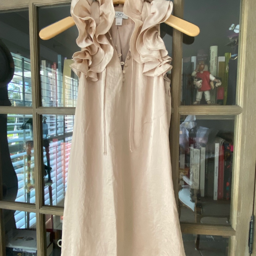 LOFT Cream Kids Dress with Ruffle Collar